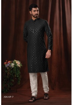 Black Poly Cotton With Mirror Embroidery Kurtas Set 